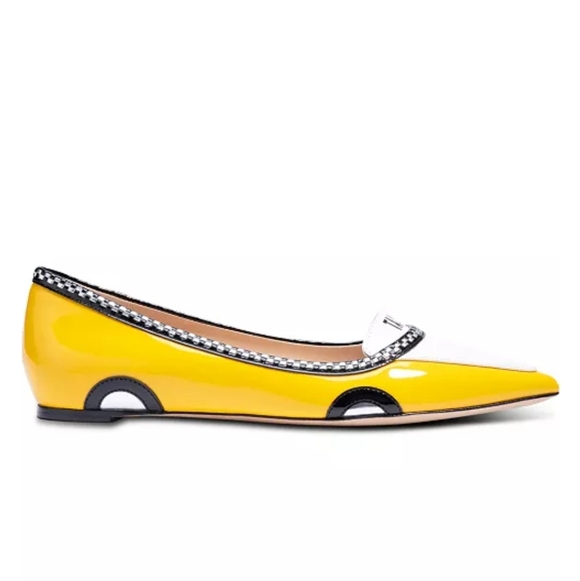 NEW Kate Spade New York Gogo Taxi Ballet Flats Size 7 Yellow White Black Patent - Picture 2 of 13